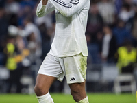 Jude Bellingham of Real Madrid CF cheers the fans at the end of the La Liga EA Sports 2024/25 football match between Real Madrid CF and Vill...