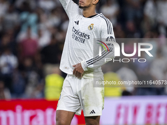 Jude Bellingham of Real Madrid CF cheers the fans at the end of the La Liga EA Sports 2024/25 football match between Real Madrid CF and Vill...