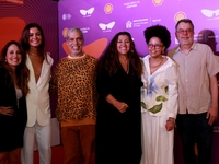 Filmmaker Yasmin Taina, actress Regina Case, and director Jorge Furtado attend the pre-premiere of the film Virginia e Adelaide during the R...