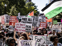 On October 4, 2024, in Washington, DC, United States, outside the White House in Lafayette Square, 100 pro-Palestine protesters gather for t...