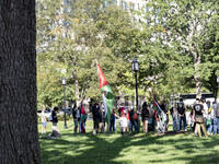 On October 4, 2024, in Washington, DC, United States, outside the White House in Lafayette Square, 100 pro-Palestine protesters gather for t...