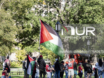 On October 4, 2024, in Washington, DC, United States, outside the White House in Lafayette Square, 100 pro-Palestine protesters gather for t...