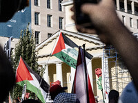 On October 4, 2024, in Washington, DC, United States, outside the White House in Lafayette Square, 100 pro-Palestine protesters gather for t...