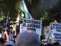 On October 4, 2024, in Washington, DC, United States, outside the White House in Lafayette Square, 100 pro-Palestine protesters gather for t...