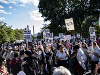 On October 4, 2024, in Washington, DC, United States, outside the White House in Lafayette Square, 100 pro-Palestine protesters gather for t...