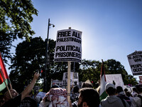 On October 4, 2024, in Washington, DC, United States, outside the White House in Lafayette Square, 100 pro-Palestine protesters gather for t...