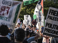 On October 4, 2024, in Washington, DC, United States, outside the White House in Lafayette Square, 100 pro-Palestine protesters gather for t...