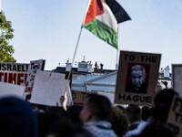 On October 4, 2024, in Washington, DC, United States, outside the White House in Lafayette Square, 100 pro-Palestine protesters gather for t...