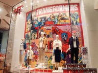 Transformers x UNIQLO co-branded custom T-shirts are displayed at the Uniqlo flagship store in Shanghai, China, on October 4, 2024. This yea...