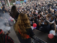 Members of the band Transmetal offer a concert on the occasion of the 44th anniversary of the Tianguis Cultural del Chopo in Mexico City, Me...