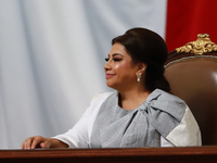 Clara Brugada Molina participates in the swearing-in ceremony as Mexico City Head of Government at the Congress of Mexico City in Mexico Cit...