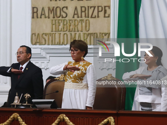 Clara Brugada Molina participates in the swearing-in ceremony as Mexico City Head of Government at the Congress of Mexico City in Mexico Cit...