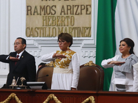 Clara Brugada Molina participates in the swearing-in ceremony as Mexico City Head of Government at the Congress of Mexico City in Mexico Cit...