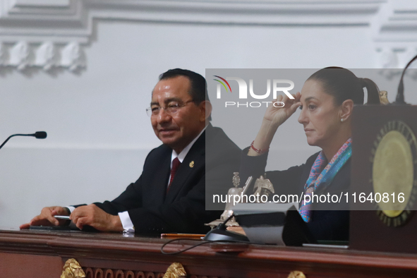 Claudia Sheinbaum Pardo, the first female President of Mexico, is seen during the ceremony where Clara Brugada Molina is sworn in as the new...