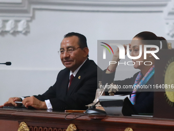 Claudia Sheinbaum Pardo, the first female President of Mexico, is seen during the ceremony where Clara Brugada Molina is sworn in as the new...