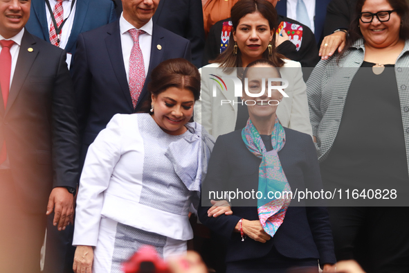 First female President of Mexico, Claudia Sheinbaum Pardo, and incoming Mexico City Head of Government, Clara Brugada Molina, leave after th...