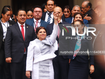 First female President of Mexico, Claudia Sheinbaum Pardo, and incoming Mexico City Head of Government, Clara Brugada Molina, leave after th...