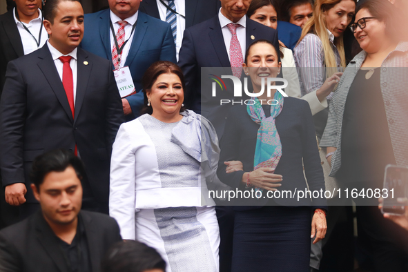 First female President of Mexico, Claudia Sheinbaum Pardo, and incoming Mexico City Head of Government, Clara Brugada Molina, leave after th...