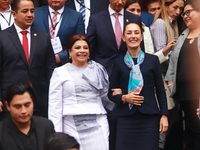 First female President of Mexico, Claudia Sheinbaum Pardo, and incoming Mexico City Head of Government, Clara Brugada Molina, leave after th...