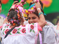 Incoming Mexico City Chief of Government Clara Brugada Molina receives the baton of command from representatives of indigenous peoples durin...