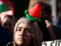 People demonstrate for ceasefires in Palestine and Lebanon at the White House in Washington, DC, on October 5, 2024. The protest is one of m...