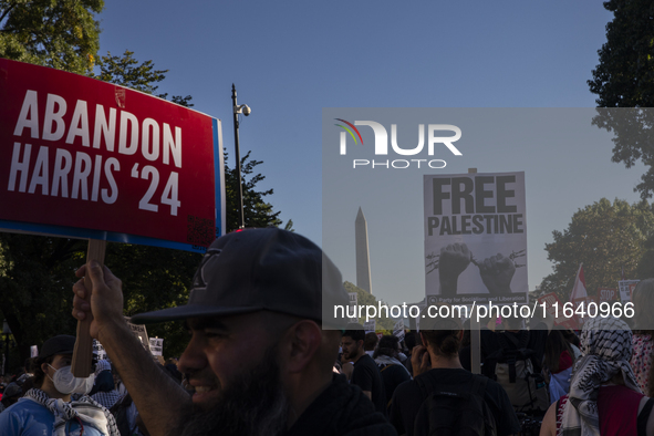 Hundreds gather during a pro-Palestinian rally as part of an international day of action near the White House in Washington DC, USA, on Octo...