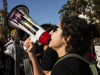 A person chants during a pro-Palestinian rally as part of an international day of action near the White House in Washington DC, USA, on Octo...