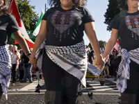 Hundreds gather during a pro-Palestinian rally as part of an international day of action near the White House in Washington DC, USA, on Octo...