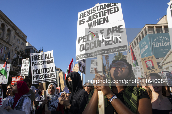 Hundreds gather during a pro-Palestinian rally as part of an international day of action near the White House in Washington DC, USA, on Octo...