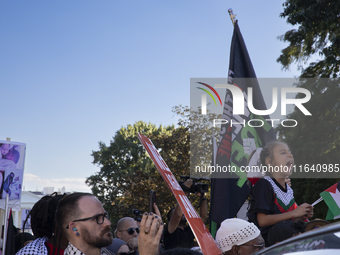 Hundreds gather during a pro-Palestinian rally as part of an international day of action near the White House in Washington DC, USA, on Octo...