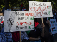 Hundreds gather during a pro-Palestinian rally as part of an international day of action near the White House in Washington DC, USA, on Octo...