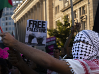 A person chants during a pro-Palestinian rally as part of an international day of action near the White House in Washington DC, USA, on Octo...