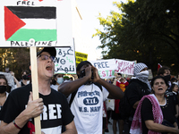 Demonstrators chant during a pro-Palestinian rally as part of an international day of action near the White House in Washington DC, USA, on...