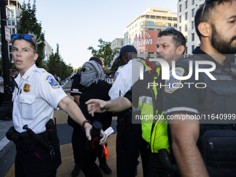 A demonstrator is arrested by police during a pro-Palestinian rally as part of an international day of action near the White House in Washin...