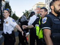 A demonstrator is arrested by police during a pro-Palestinian rally as part of an international day of action near the White House in Washin...