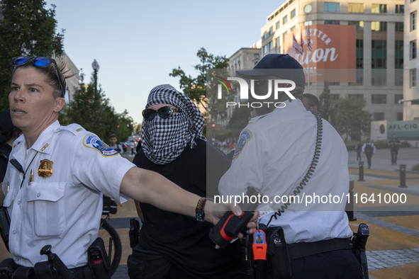 A demonstrator is arrested by police during a pro-Palestinian rally as part of an international day of action near the White House in Washin...