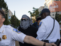 A demonstrator is arrested by police during a pro-Palestinian rally as part of an international day of action near the White House in Washin...