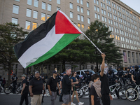 A demonstrator waves a Palestinian flag during a pro-Palestinian rally as part of an international day of action near the White House in Was...