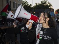 A demonstrator chants during a pro-Palestinian rally as part of an international day of action near the White House in Washington DC, USA, o...