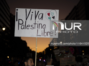 A sign with the text ''Viva Palestina Libre'' is seen during a pro-Palestinian rally as part of an international day of action near the Whit...