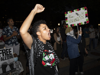 A demonstrator chants during a pro-Palestinian rally as part of an international day of action near the White House in Washington DC, USA, o...