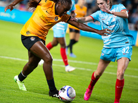 Houston Dash forward Michelle Alozie (11) battles for the ball with Chicago Red Stars midfielder Taylor Malham (32) during a match between H...