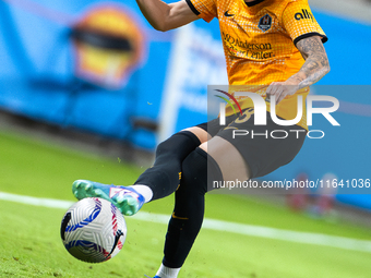 Houston Dash forward Ramona Bachmann (28) kicks the ball during a match between Houston Dash and Chicago Red Stars in Houston, Texas, on Oct...