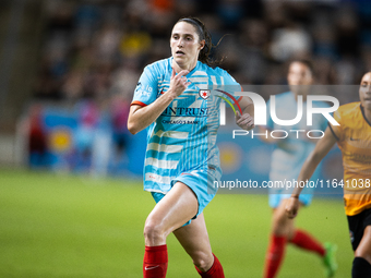 Chicago Red Stars midfielder Taylor Malham (32) participates in a match between Houston Dash and Chicago Red Stars at Shell Energy Stadium i...