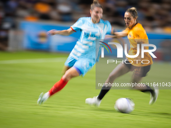 A match takes place between Houston Dash and Chicago Red Stars in Houston, Texas, on October 4, 2024, at Shell Energy Stadium. (