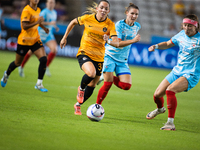 Houston Dynamo midfielder Elin Rubensson (31), Chicago Red Stars defender Natalia Kuikka (12), and Chicago Red Stars forward Ally Schlegel (...