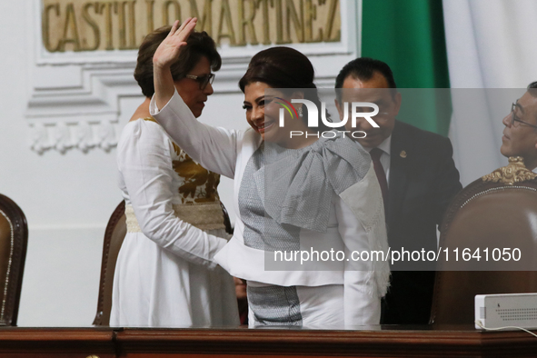 Clara Brugada greets during the solemn session in which she takes office as Head of Government of Mexico City in the Congress of Mexico City...