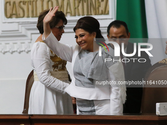 Clara Brugada greets during the solemn session in which she takes office as Head of Government of Mexico City in the Congress of Mexico City...