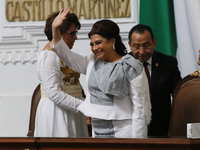 Clara Brugada greets during the solemn session in which she takes office as Head of Government of Mexico City in the Congress of Mexico City...