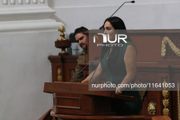 Deputy Esther Silvia Sanchez Barrios of the Parliamentary Association of Women for Feminist and Inclusive Commerce speaks during the solemn...